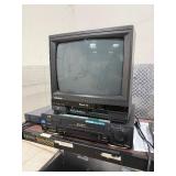 Contents of Cart - Working Electronics Including Panasonic Color Monitor CT-1382-VY BluRay Player VCR etc