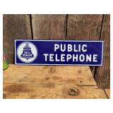 Vintage BELL SYSTEM "PUBLIC TELEPHONE" Metal Sign 19" x 5 1/2"