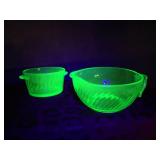 (2) Pcs Vaseline/Uranium Glass Swirl Bowl + Butter Bowl - Nice