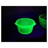 (2) Pcs Vaseline/Uranium Glass Swirl Bowl + Butter Bowl - Nice