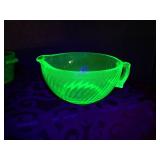 (2) Pcs Vaseline/Uranium Glass Swirl Bowl + Butter Bowl - Nice
