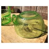 (2) Pcs Vaseline/Uranium Glass Swirl Bowl + Butter Bowl - Nice