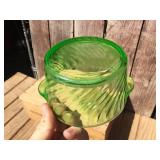 (2) Pcs Vaseline/Uranium Glass Swirl Bowl + Butter Bowl - Nice