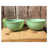 (2) Vintage 9" Swirl Jadeite Bowls - 1 Marked Fire King - Nice