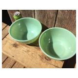 (2) Vintage 9" Swirl Jadeite Bowls - 1 Marked Fire King - Nice