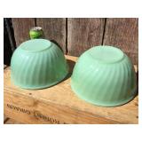 (2) Vintage 9" Swirl Jadeite Bowls - 1 Marked Fire King - Nice