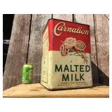 Vintage CARNATION MALTED MILK - 25 Lb Tin Container - Wow!