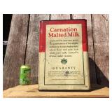 Vintage CARNATION MALTED MILK - 25 Lb Tin Container - Wow!