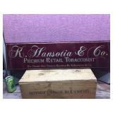 K. HANSOTIA - Tin Tobacconist Sign - 32" x 8 1/2"
