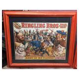 2 Vintage Framed Circus Posters RINGLING BROS - BARNUM + BAILEY