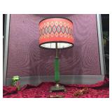 Fabulous Deco/MCM Table Lamp with Jadeite Glass + Funkadelic Shade!