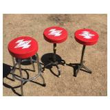 3 Vintage Chrome + Industrial Stools with GRAIN BELT Seat Covers