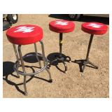 3 Vintage Chrome + Industrial Stools with GRAIN BELT Seat Covers