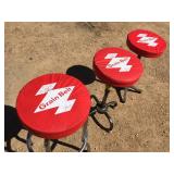 3 Vintage Chrome + Industrial Stools with GRAIN BELT Seat Covers