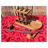 Vintage Tobacco Pipe Stand with Pipes