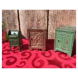 (3) Vintage Cast Metal Banks Including J+E STEVENS Key Lock Safe #50