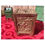 (3) Vintage Cast Metal Banks Including J+E STEVENS Key Lock Safe #50