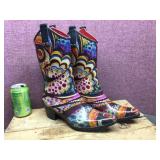 Colorful Rubber Cowboy Boots Sz 9