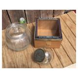 2 Vintage Glass Counter Jars + SUNSHINE - BISCUITS Counter Display