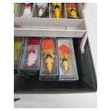 Assorted Crankbait Fishing Lures in Plastic Tackle Box
