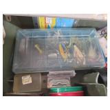Assorted Vintage Fishing Lures & Tackle in Plastic Storage Box