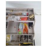 Assorted Vintage Fishing Lures & Tackle in Plastic Storage Box
