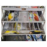 Assorted Vintage Fishing Lures & Tackle in Plastic Storage Box
