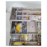 Assorted Vintage Fishing Lures & Tackle in Plastic Storage Box