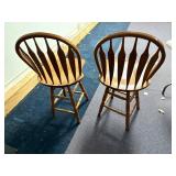 Pair of wooden spinning barstools