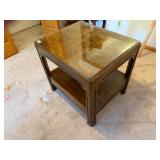 Glass top wooden nightstand with drawer