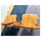 Pair of wooden spinning barstools