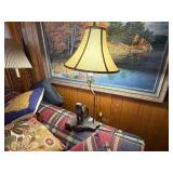 Wooden carved wolf base lamp