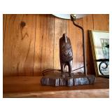 Wooden carved wolf base lamp