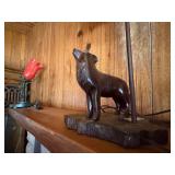 Wooden carved wolf base lamp