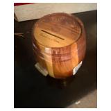 Rustic barrel coin jar
