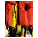 Boating lot: coolers, nets, bouy markers, life jackets etc
