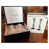 New in box silver platted gravy bowl and candlesticks