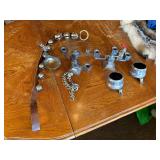Sorted lot candlestick holders, decorative bells,