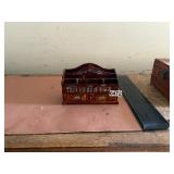 antique desk organizer or letter rack featuring intricate mother-of-pearl inlay