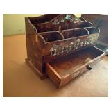 antique desk organizer or letter rack featuring intricate mother-of-pearl inlay