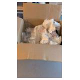 box of miscellaneous glassware & teepot