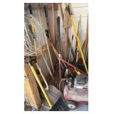 Miscellaneous garden tools, shovels, pitchforks, rakes, etc.