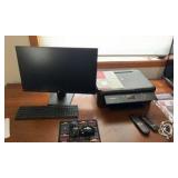 desktop computer lot including monitor, peripherals, pc, and printer