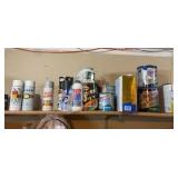 contents of shelf including various gloss and enameling liquids
