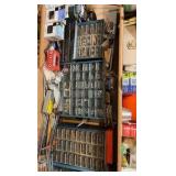 shelf contents including various screws, bolts, and nails
