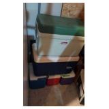 five coolers of different sizes