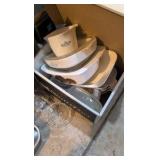 box of household dishware and pans
