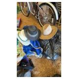 cowboy hat and contents, including gun bag & blankets