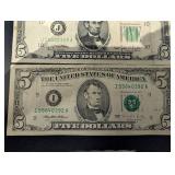 US Currency Banknote Lot - Mixed Denominations ($20, $10, $5) Vintage Series