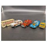 Matchbox Diecast Vehicles Lot - Esso Extra Petrol Bus, Police Car, Stake Truck (Lot of 6)